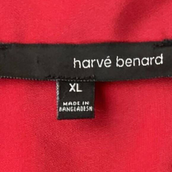 Harve Bernard XL Tomato Red Button Split Neckline Zip Pockets Long Sleeve Blouse - Picture 6 of 6